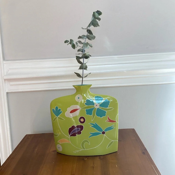 Toyo Next by Jill Rosenwald Art Deco Vase 70s Green‎ Floral Print MCM Abstract - Picture 4 of 17